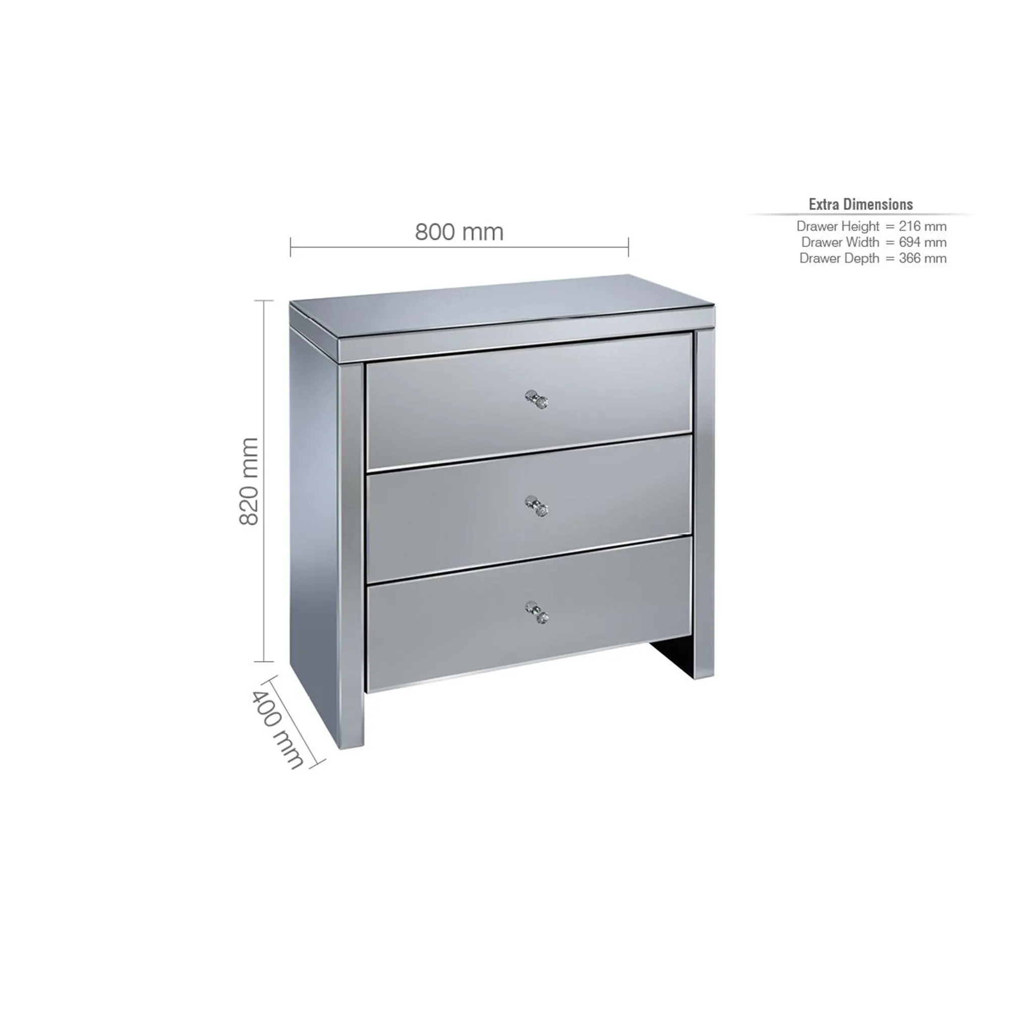 Seville 3 Drawer Chest - Mirrored