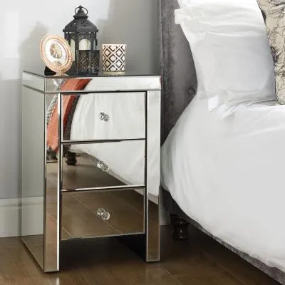 Seville 3 Drawer Narrow Bedside Cabinet - Mirrored