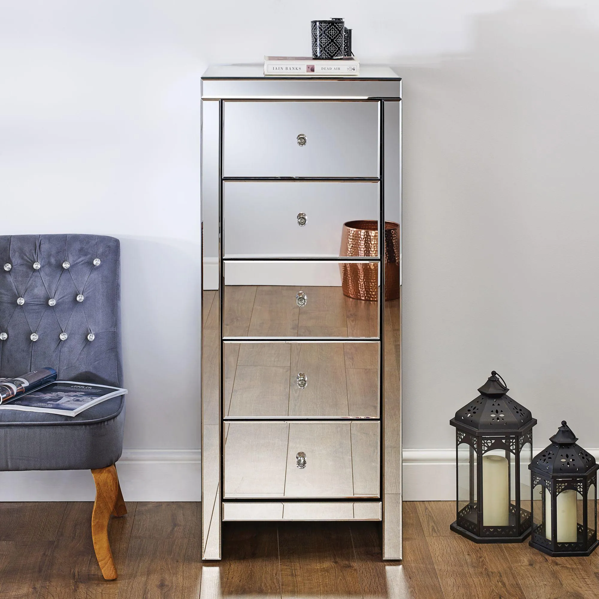 Seville 5 Drawer Tall Chest - Mirrored