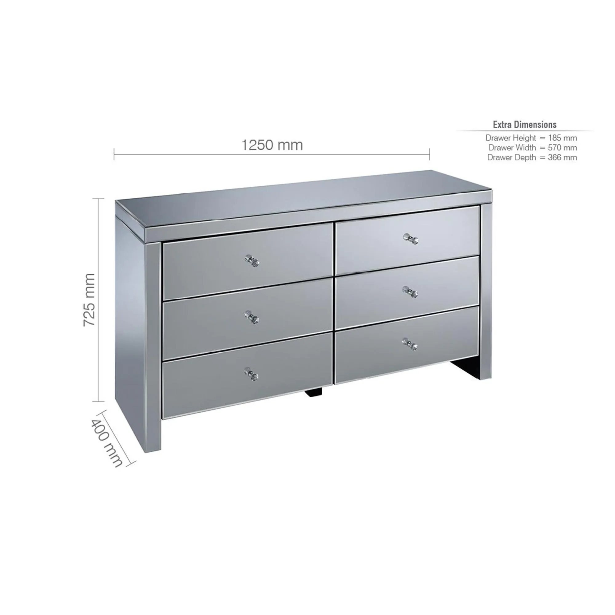 Seville 6 Drawer Wide Chest - Mirrored