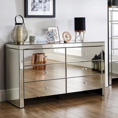 Seville 6 Drawer Wide Chest - Mirrored
