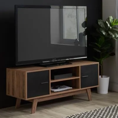 Shard 2 Door TV Unit - Walnut, Black image