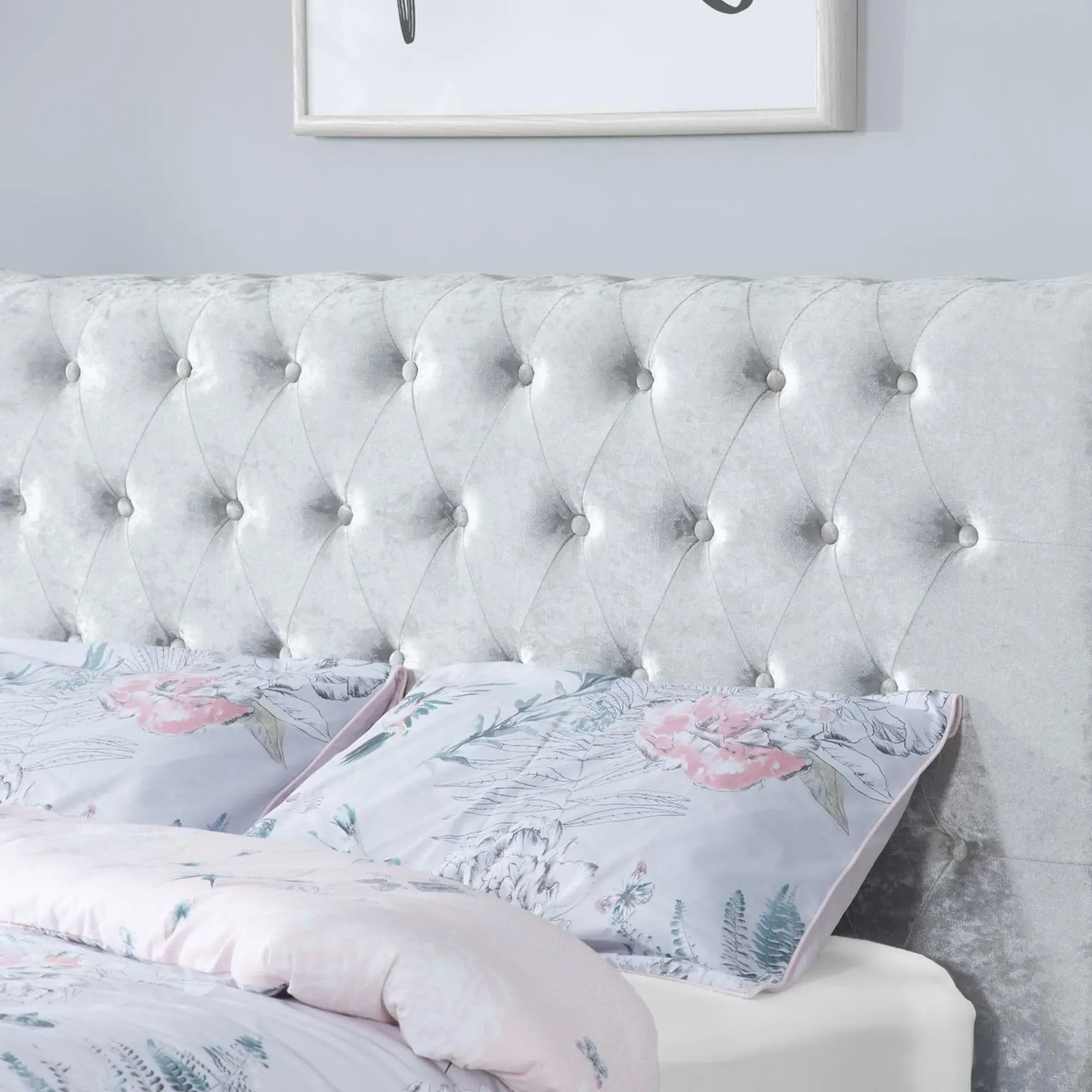 Sienna Fabric Bed - Steel Crushed Velvet