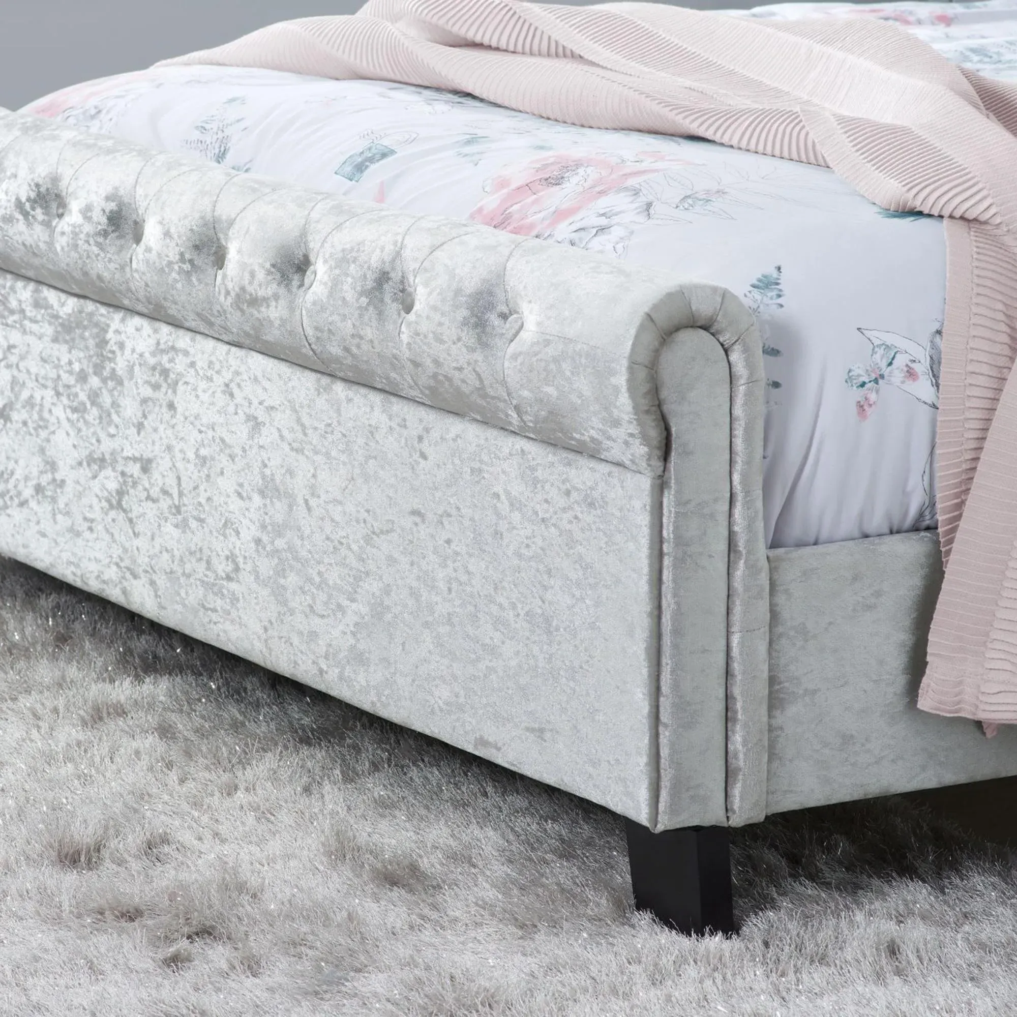 Sienna Fabric Bed - Steel Crushed Velvet