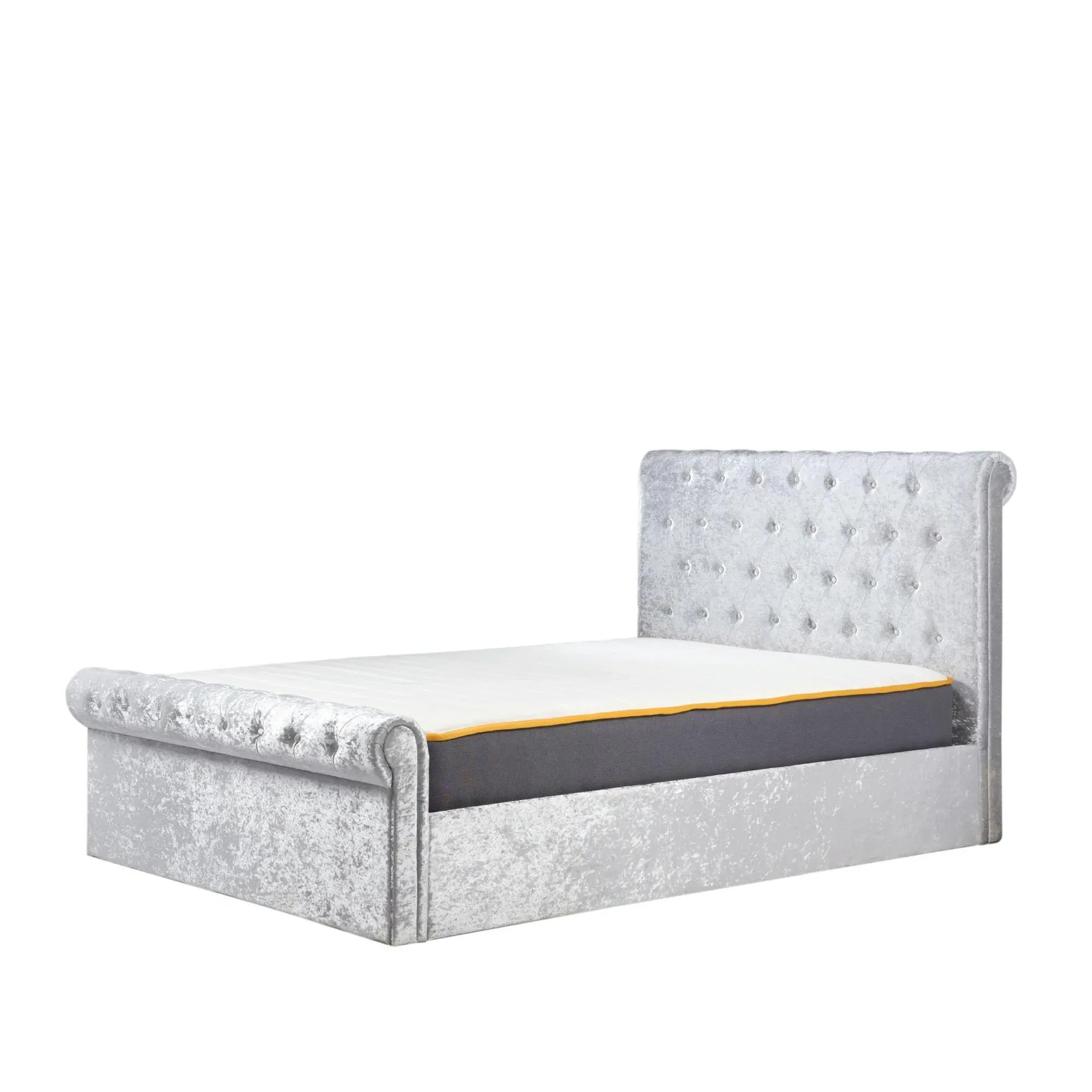 Sienna Side Ottoman Storage Bed - Steel, Crushed Velvet