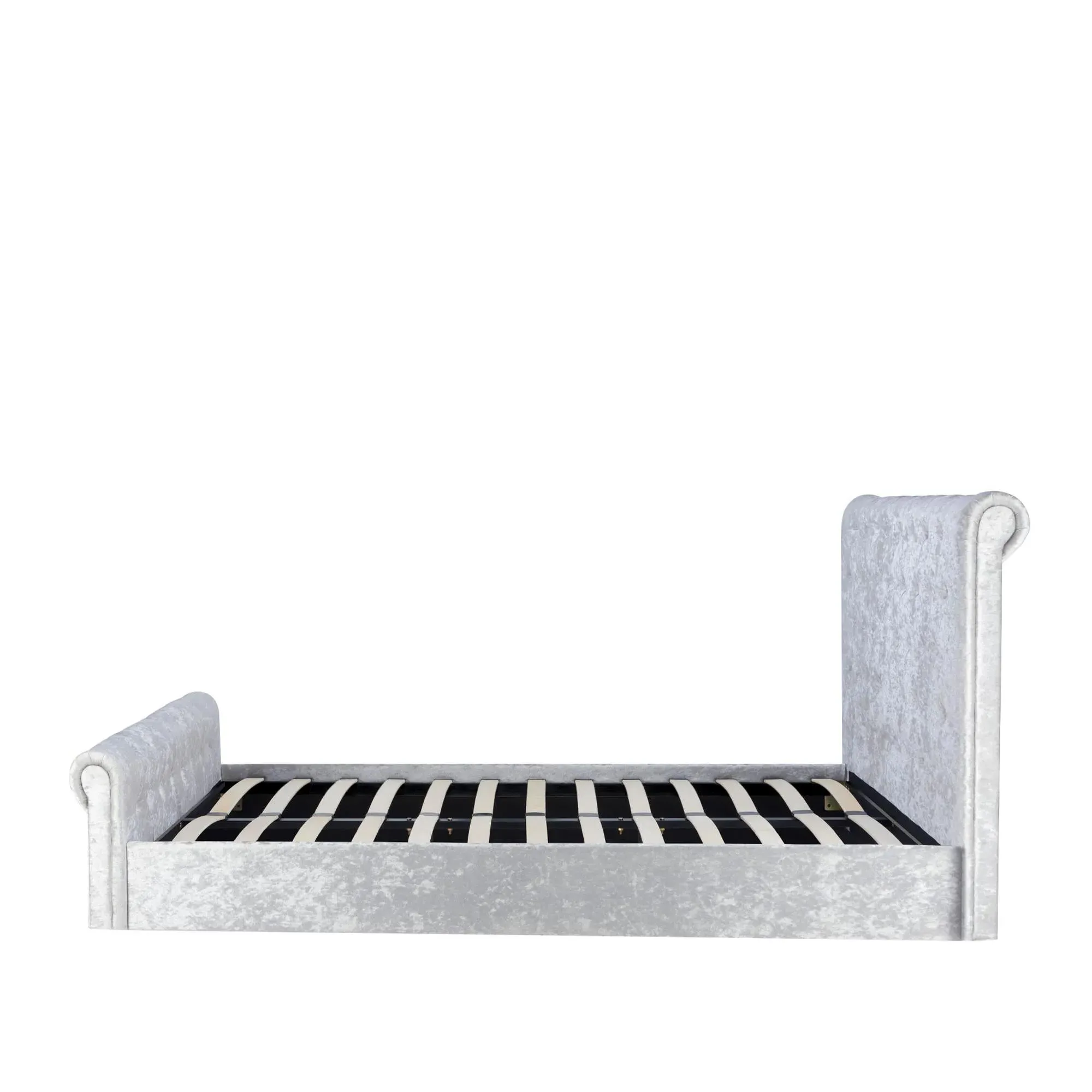 Sienna Side Ottoman Storage Bed - Steel, Crushed Velvet