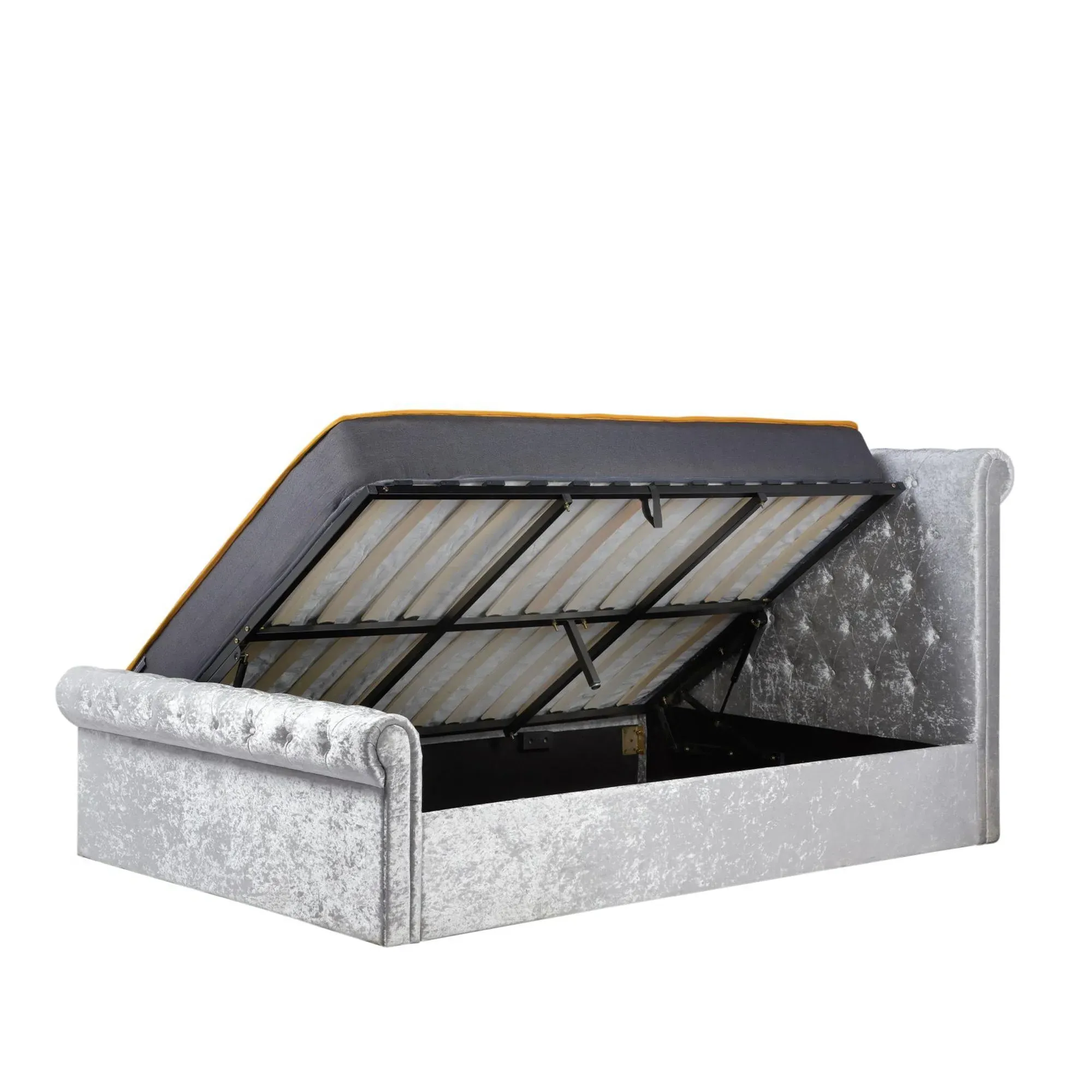 Sienna Side Ottoman Storage Bed - Steel, Crushed Velvet