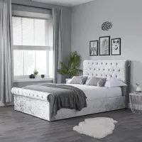 Sienna Side Ottoman Storage Bed - Steel, Crushed Velvet