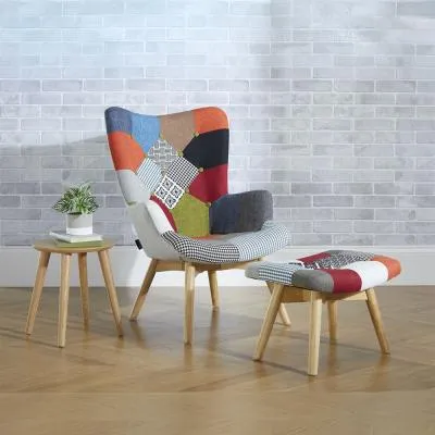 Sloane Patchwork Fabric Armchair - Multi Coloured