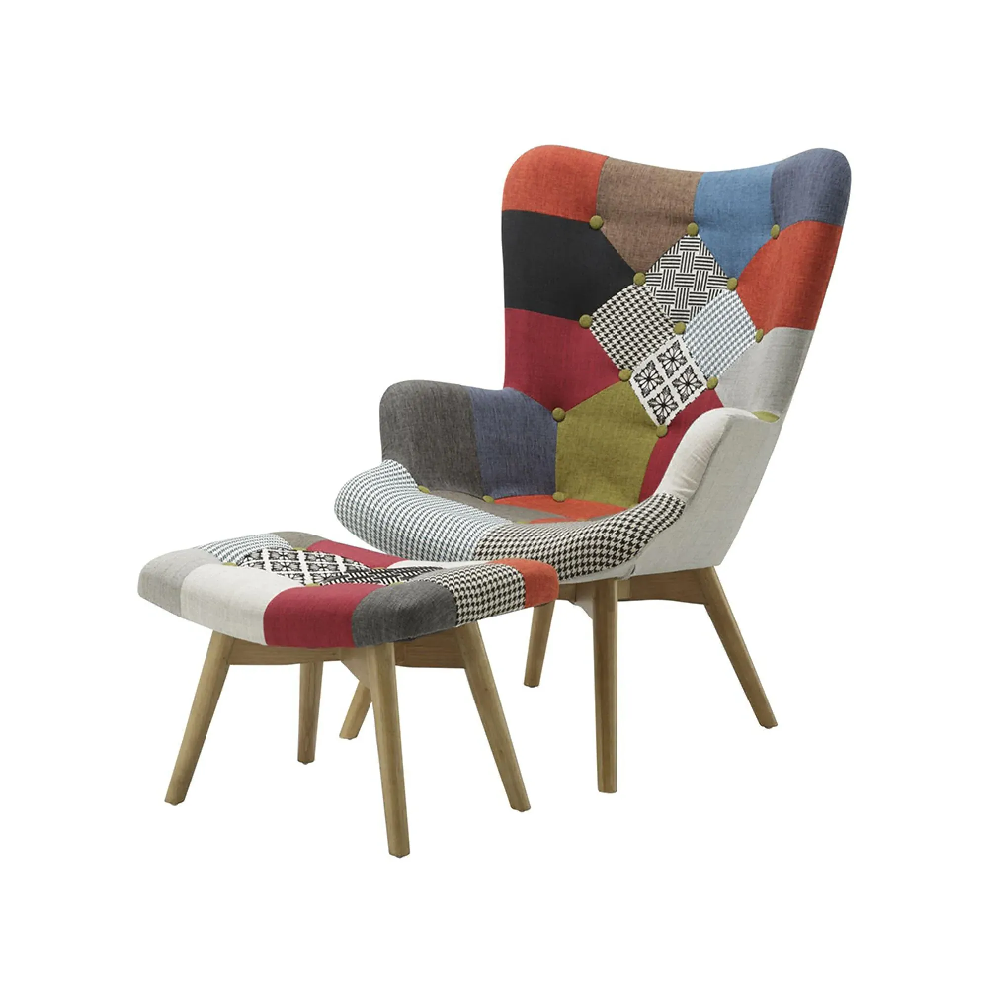 Sloane Patchwork Fabric Footstool - Multi Coloured