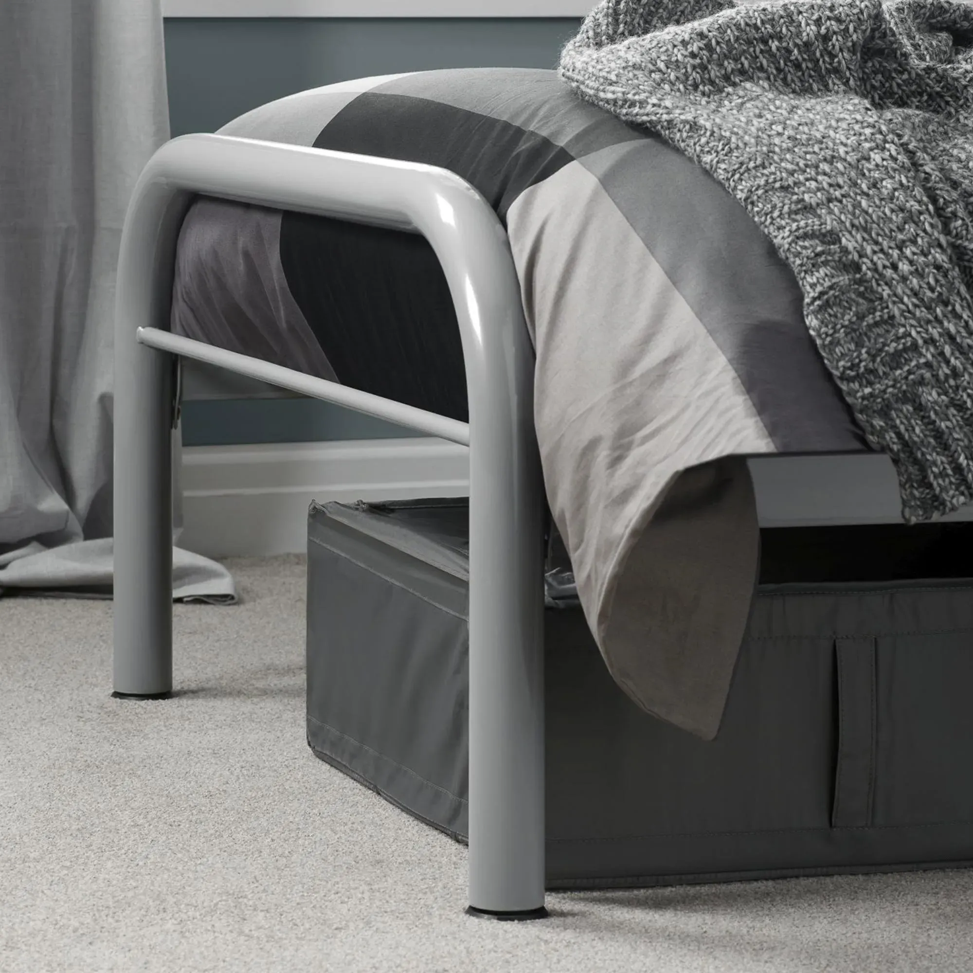 Solo Single Bed Frame - Silver, Metal