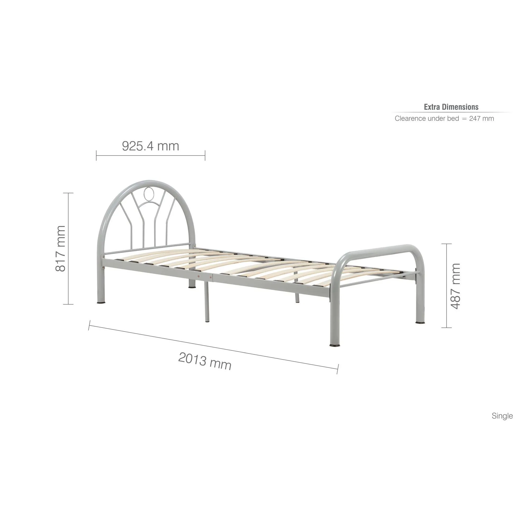 Solo Single Bed Frame - Silver, Metal