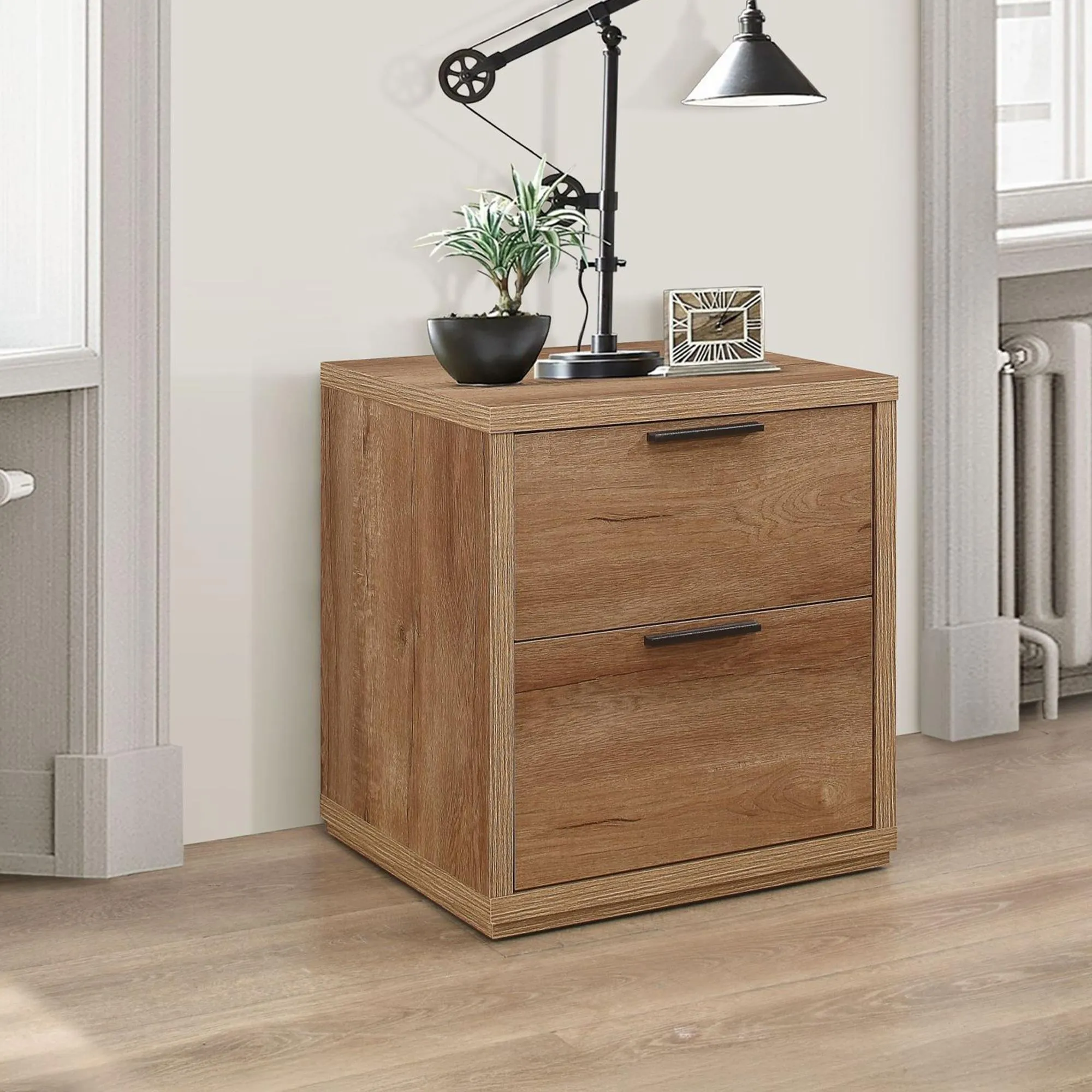 Stockwell 2 Drawer Bedside Cabinet - Rustic Oak