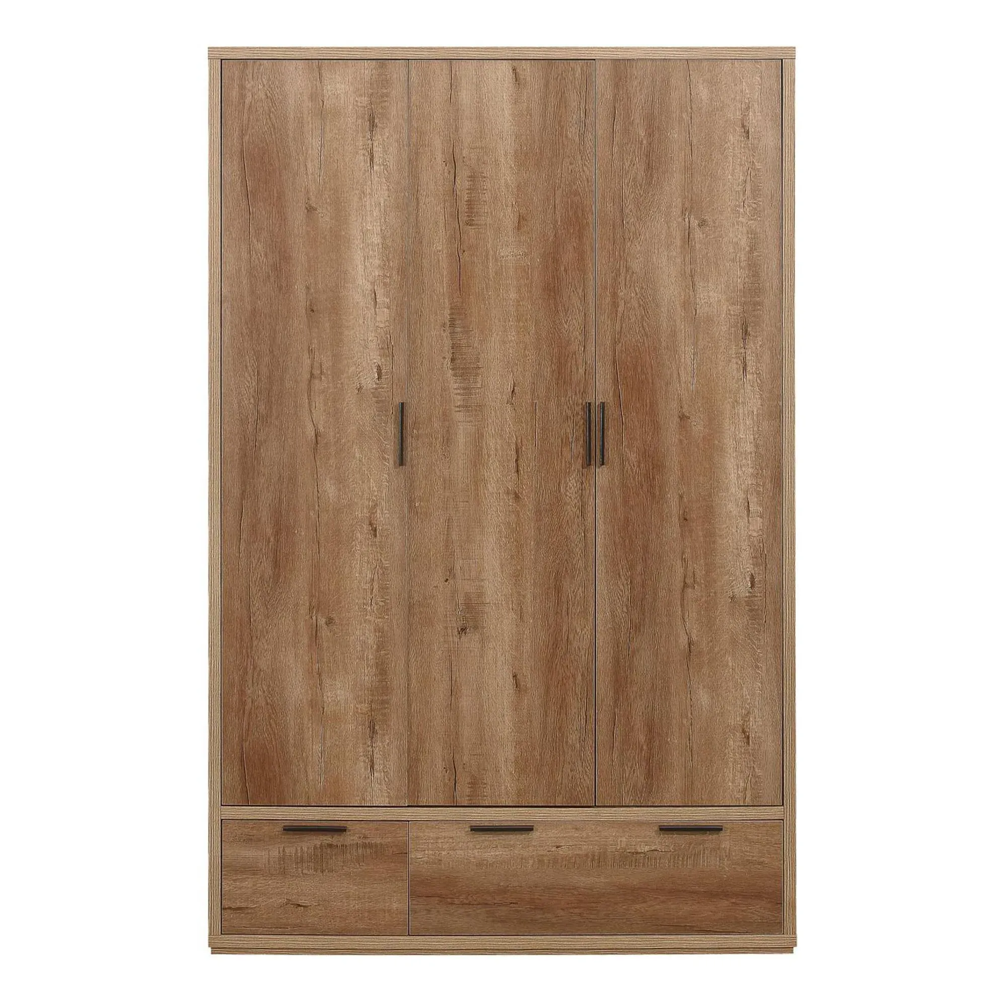 Stockwell 3 Door Wardrobe with 2 Drawers - Rustic Oak