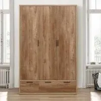Stockwell 3 Door Wardrobe with 2 Drawers - Rustic Oak