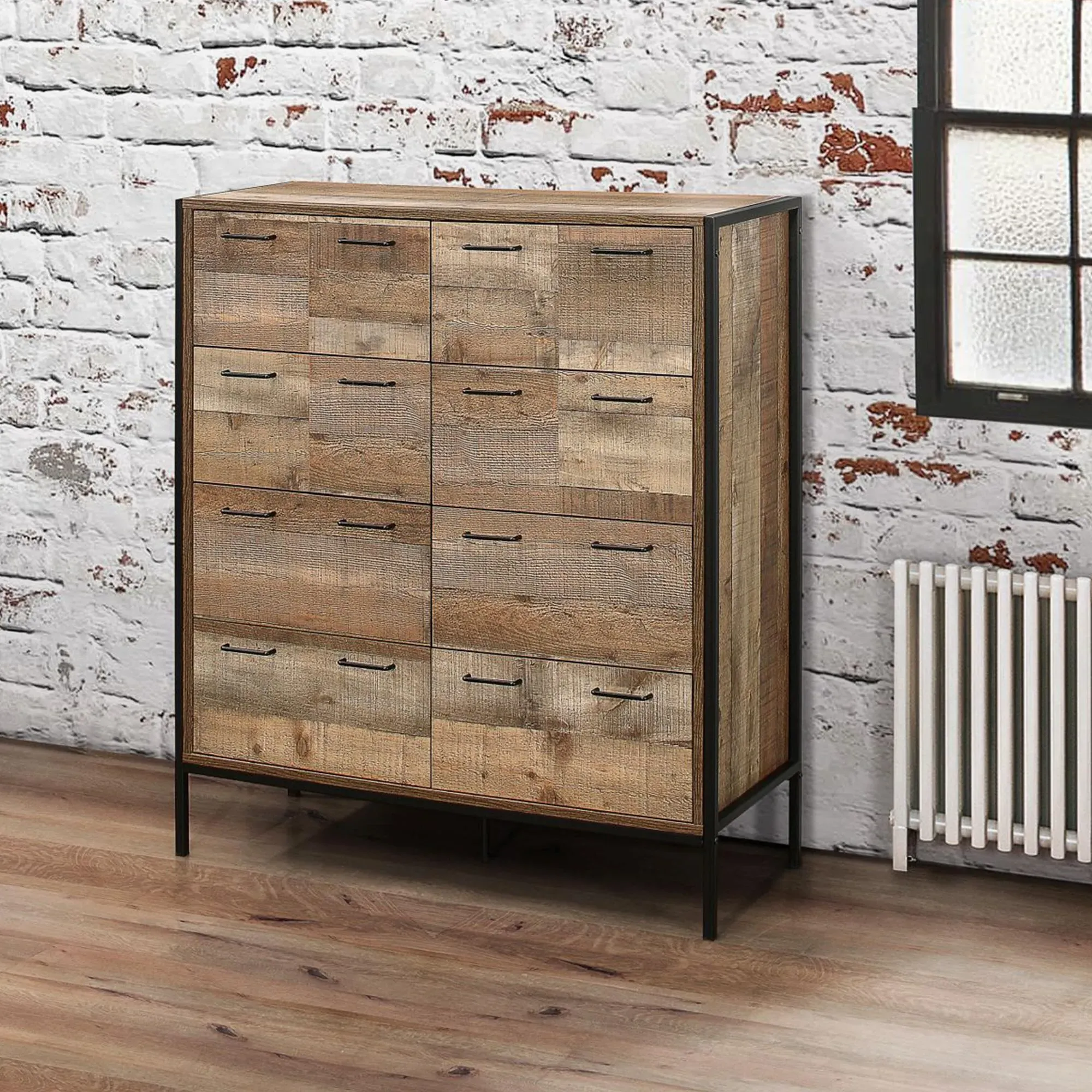 Urban 12 Drawer Chest - Rustic, Wood Effect