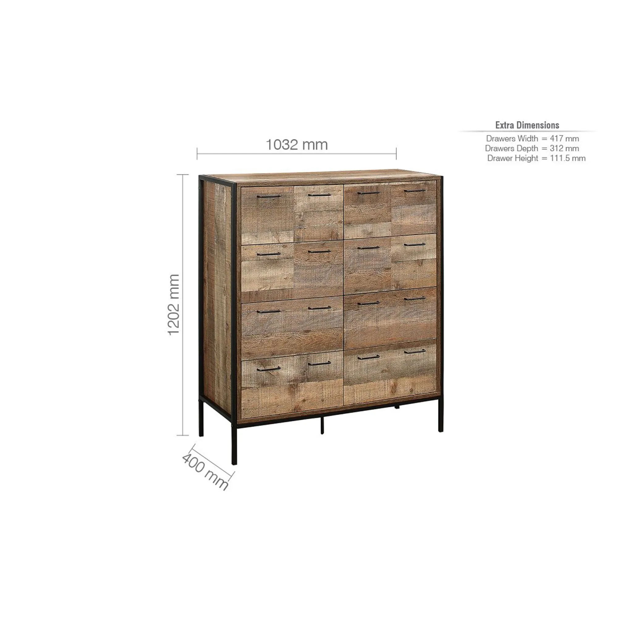 Urban 12 Drawer Chest - Rustic, Wood Effect