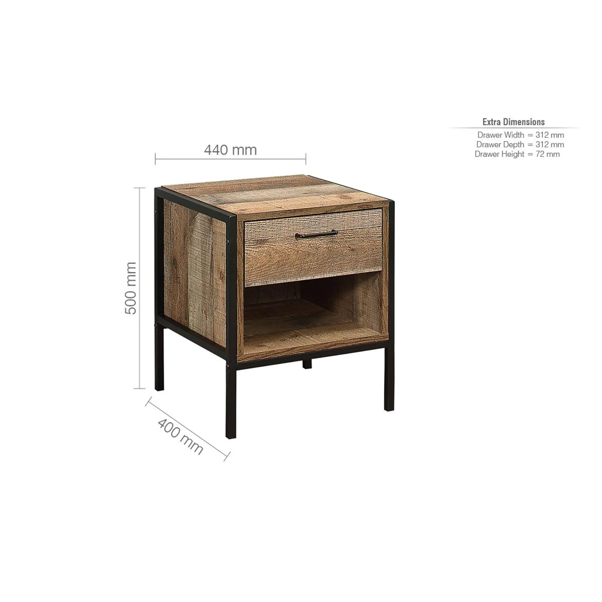 Urban Bedside Cabinet 1 Drawer - Rustic
