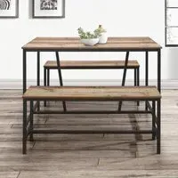 Urban Dining Set with 2 Benches - Rustic, Wood