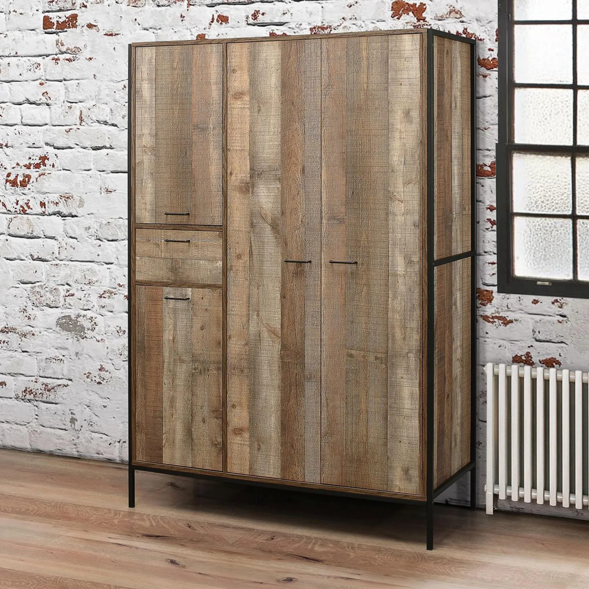 Urban Industrial 4 Door Wardrobe - Rustic