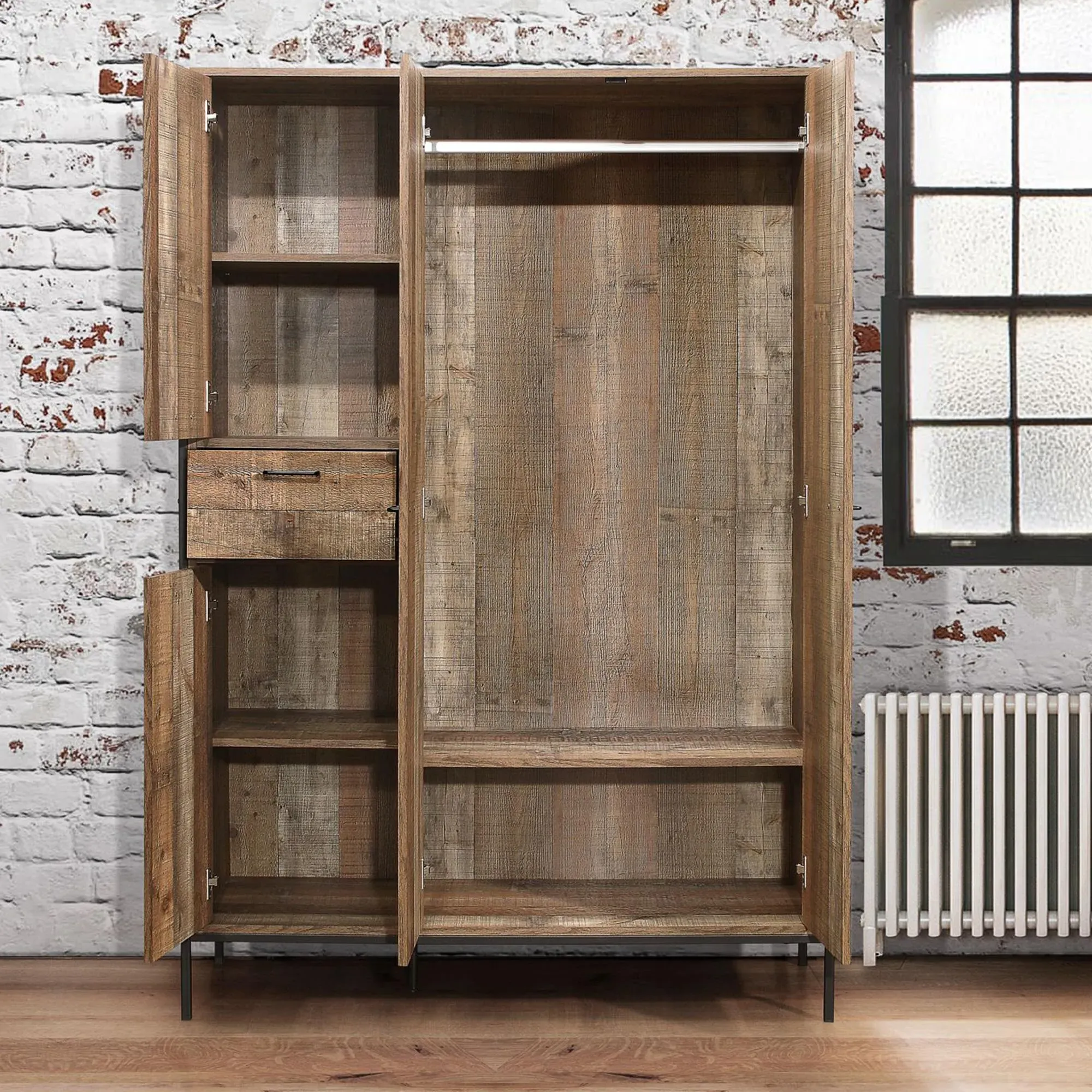 Urban Industrial 4 Door Wardrobe - Rustic