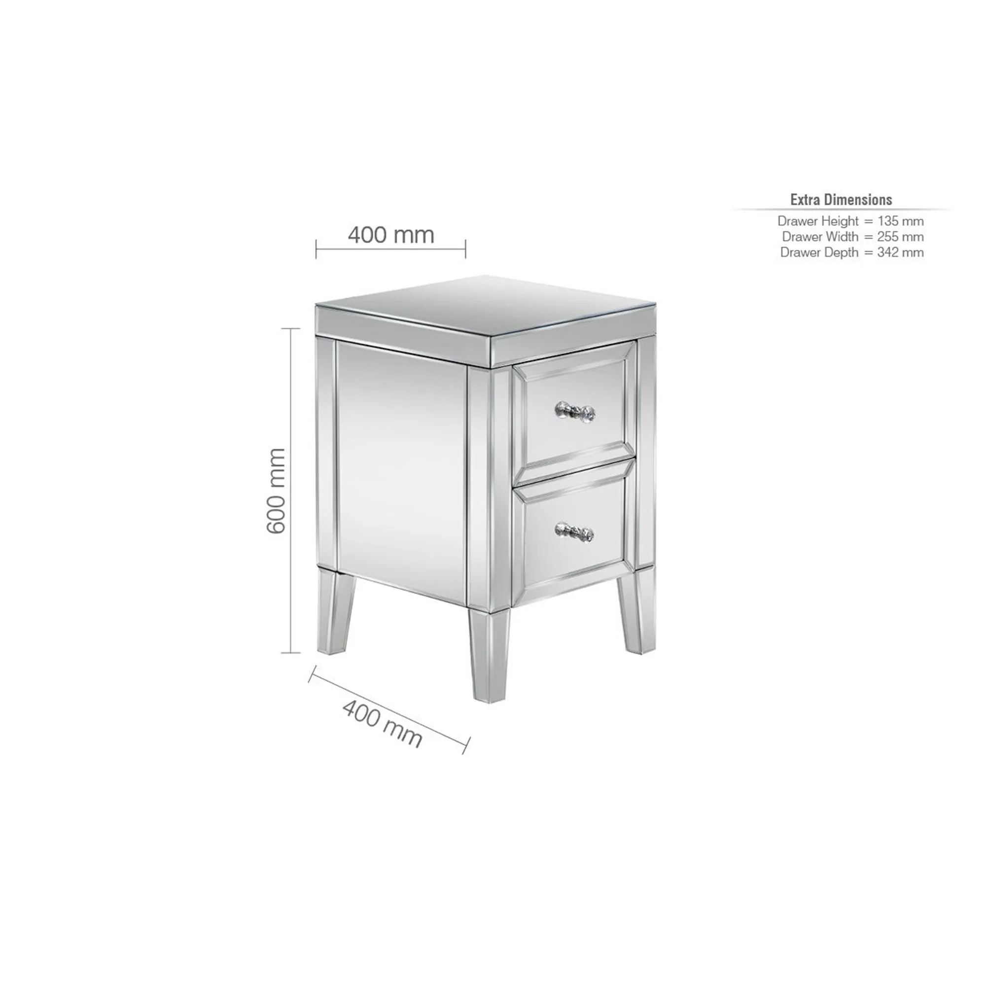 Valencia 2 Drawer Bedside Cabinet - Mirrored
