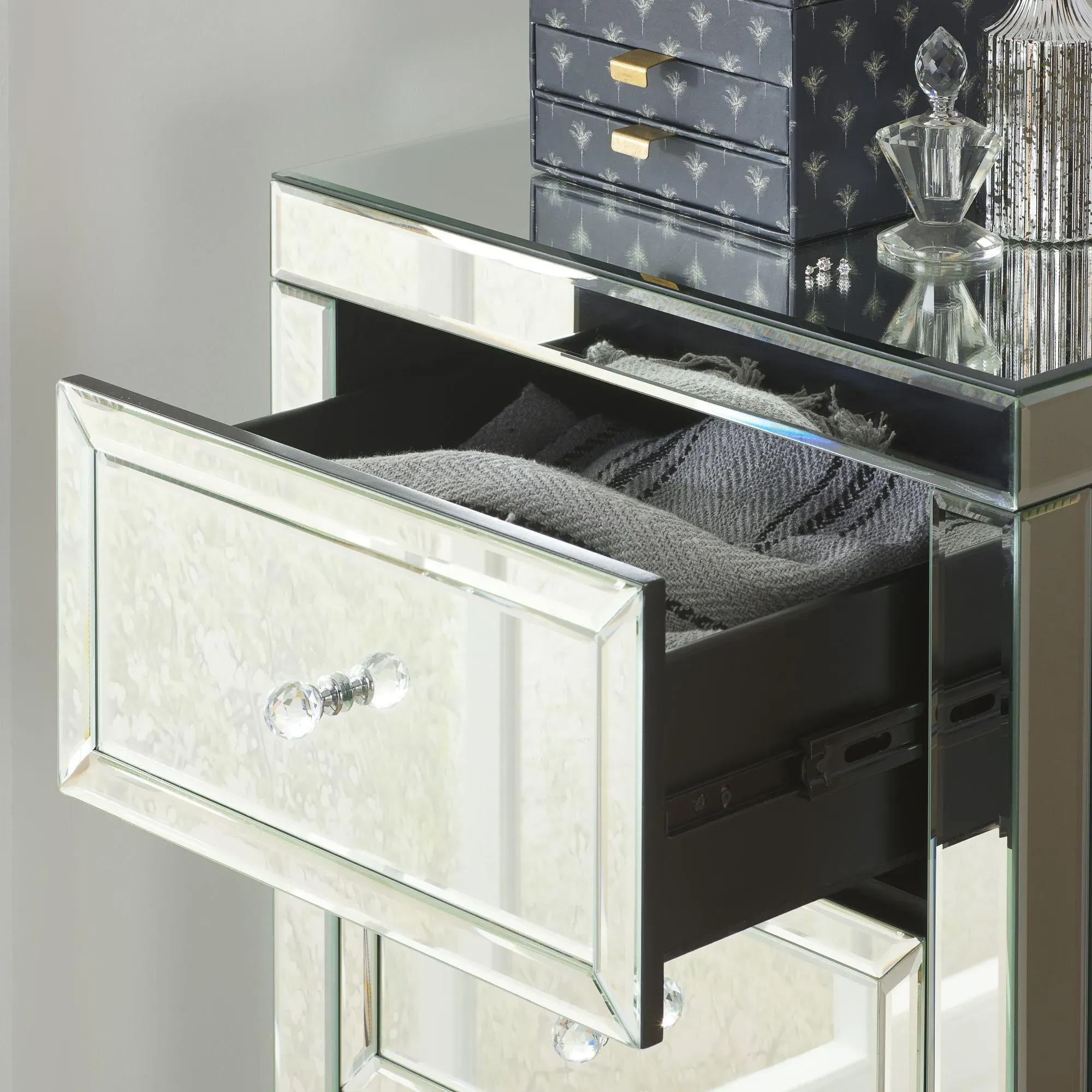Valencia 5 Drawer Narrow Chest - Mirrored
