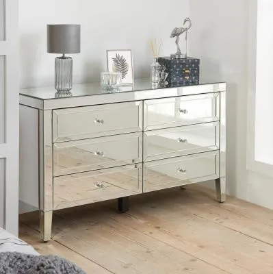 Valencia 6 Drawer Wide Chest - Mirrored