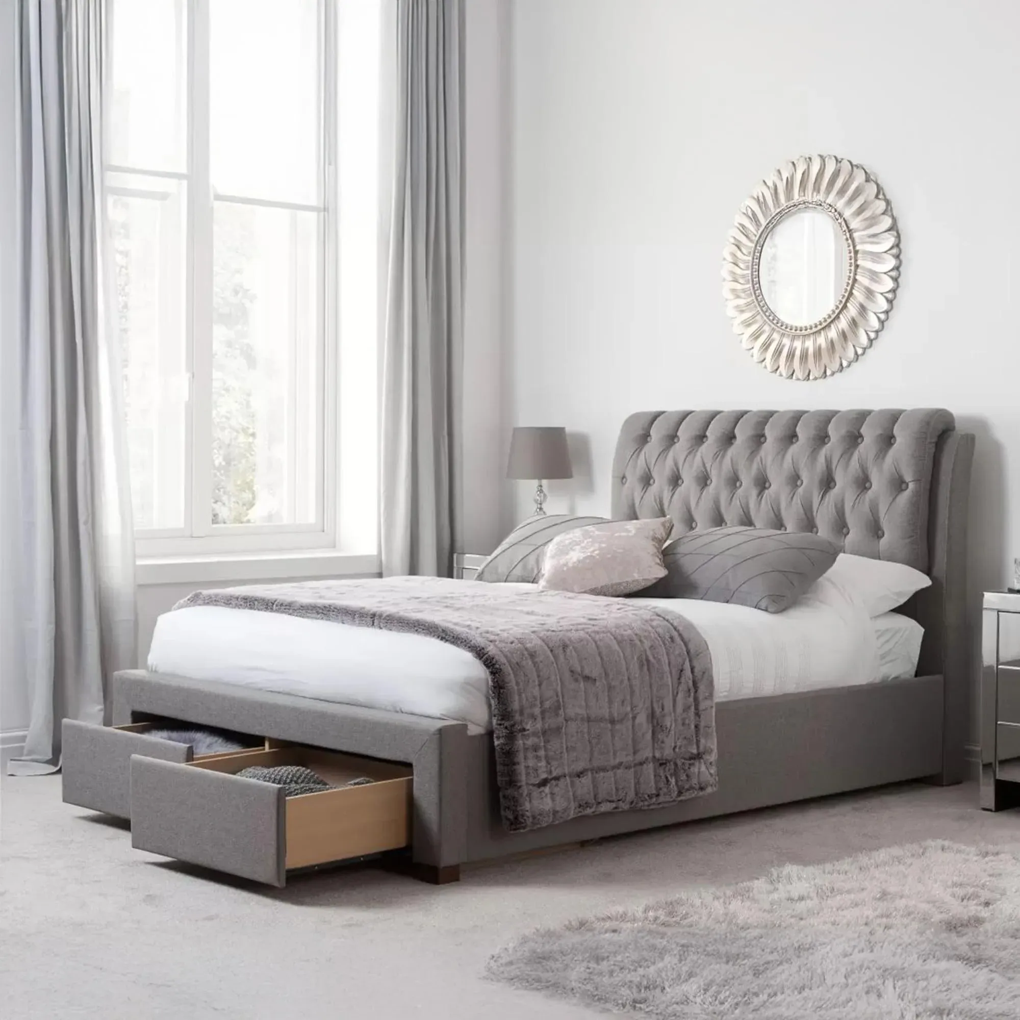Valentino Fabric Bed - Grey