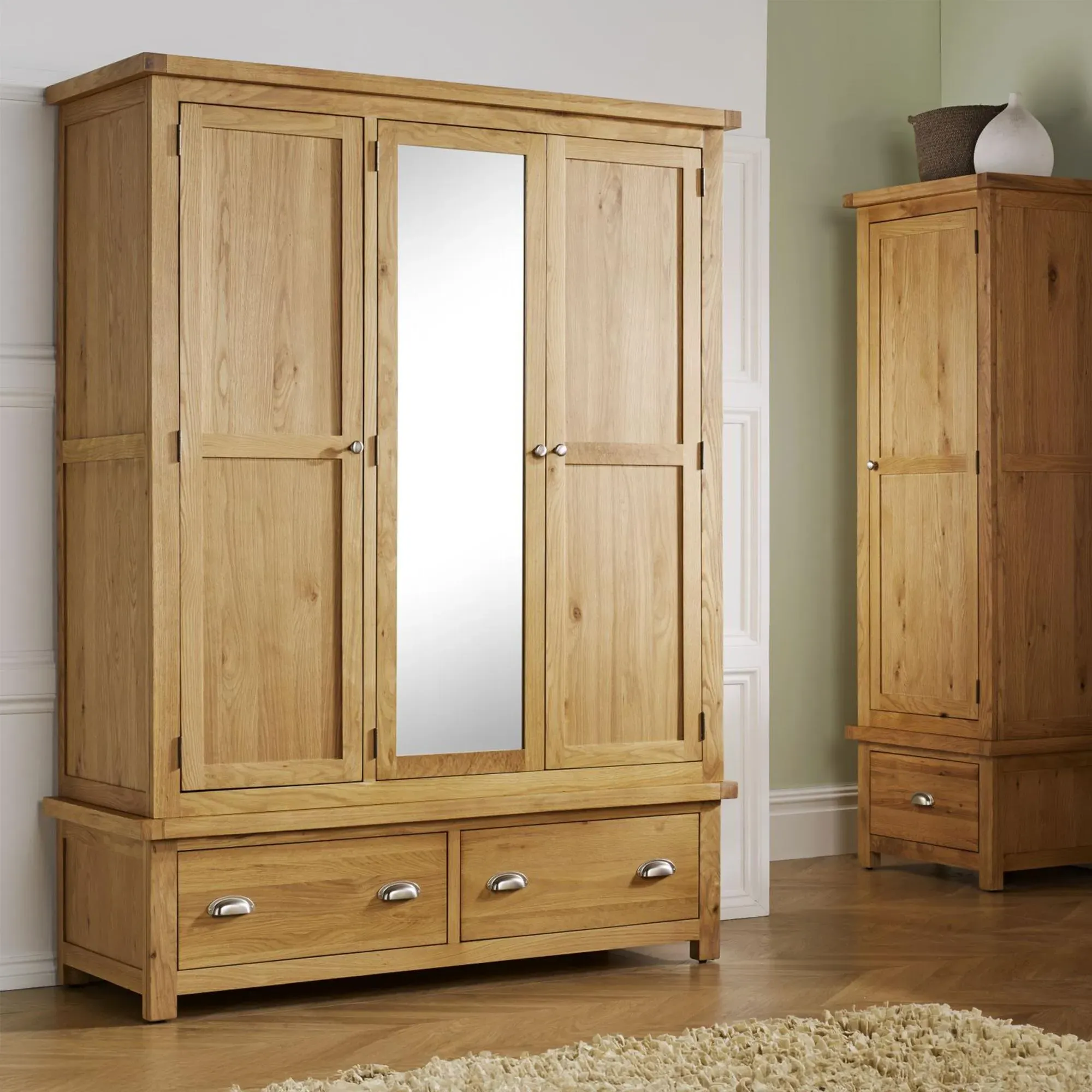 Woburn 3 Door Mirror Wardrobe - Rustic Oak