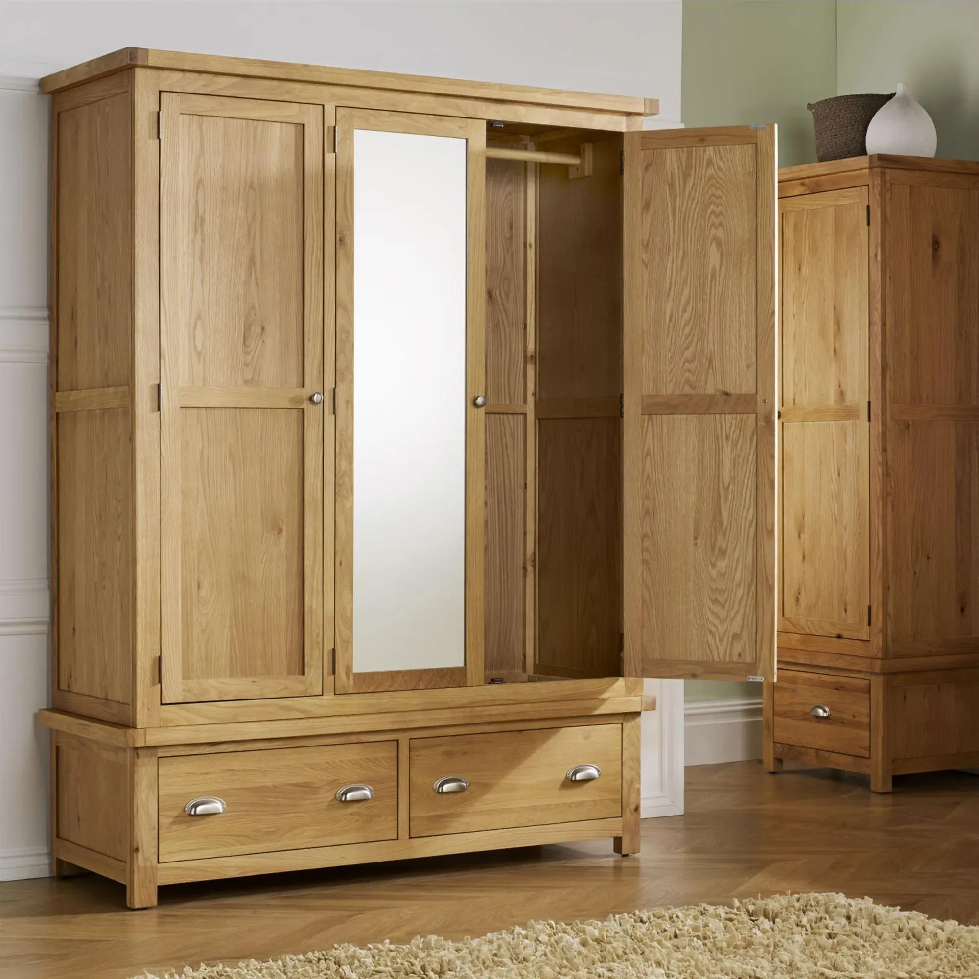 Woburn 3 Door Mirror Wardrobe - Rustic Oak