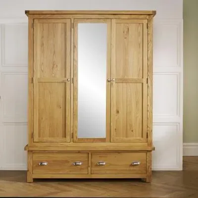 Woburn 3 Door Mirror Wardrobe - Rustic Oak