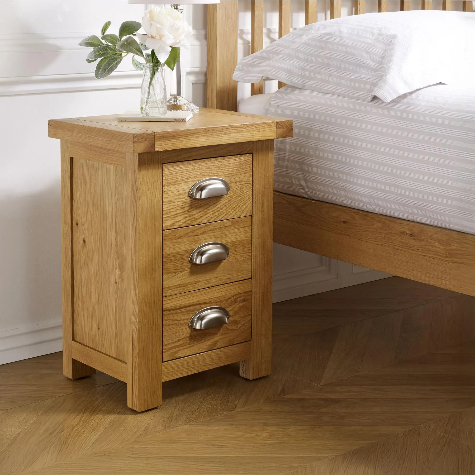 Woburn 3 Drawer Bedside Cabinet - Rustic Oak