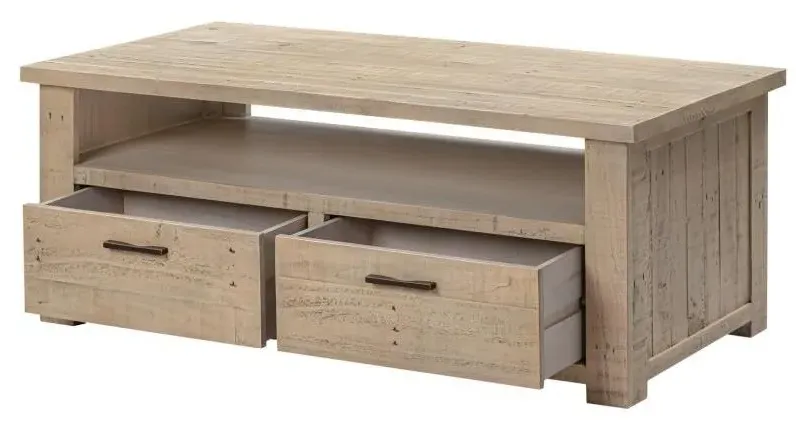 2 Drawer Coffee Table - Washed Grey, Reclaimed Pine