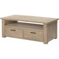 2 Drawer Coffee Table - Washed Grey, Reclaimed Pine