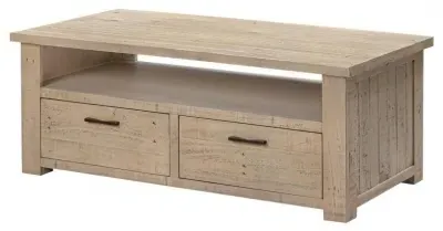 2 Drawer Coffee Table - Washed Grey, Reclaimed Pine image