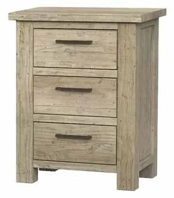 3 Drawer Bedside Cabinet - Washed Grey, Reclaimed Pine image