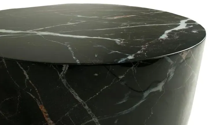 Allentown Round Coffee Table - Black, Marble Look