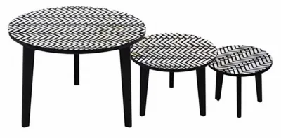 Allentown Round Lamp Table with Chevron Inlay - Monochrome