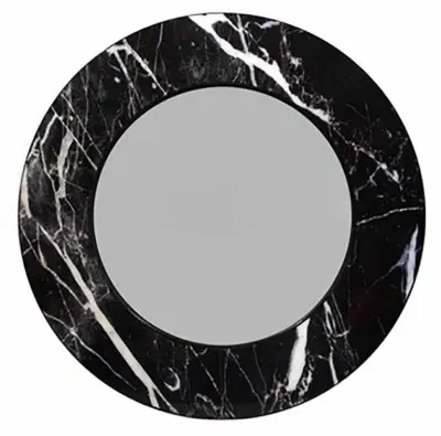 Allentown Round Wall Mirror - Black, Marble Look