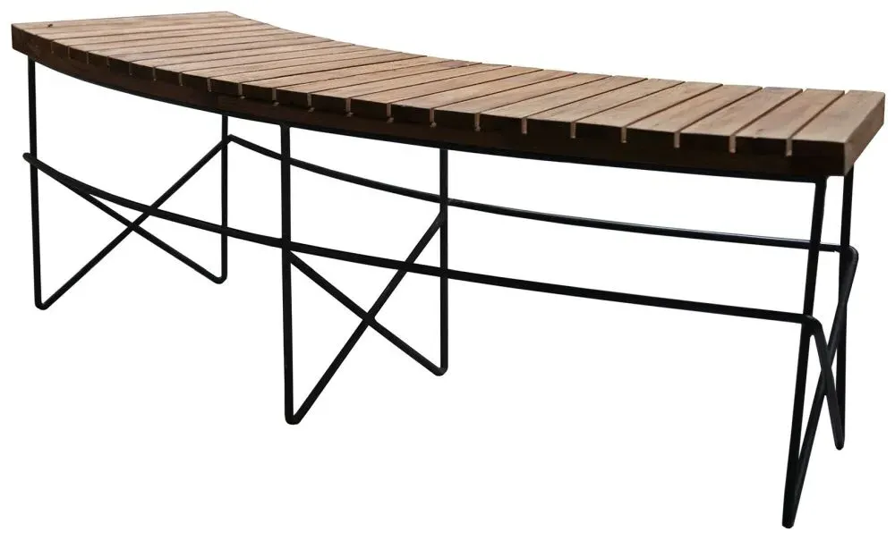 Belfort Curved Bench - Black, Teak Wood