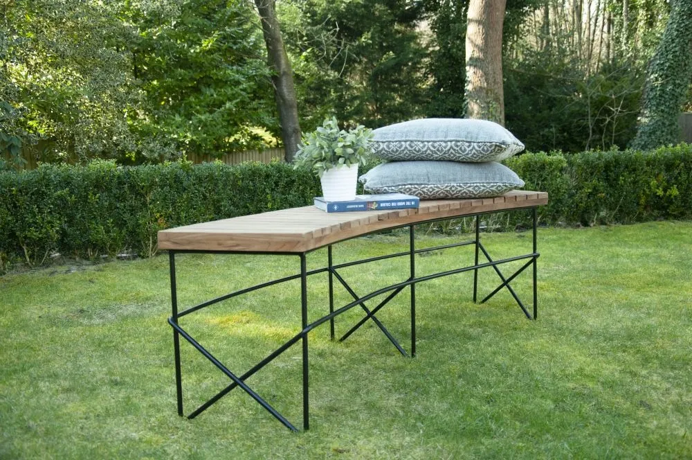 Belfort Curved Bench - Black, Teak Wood