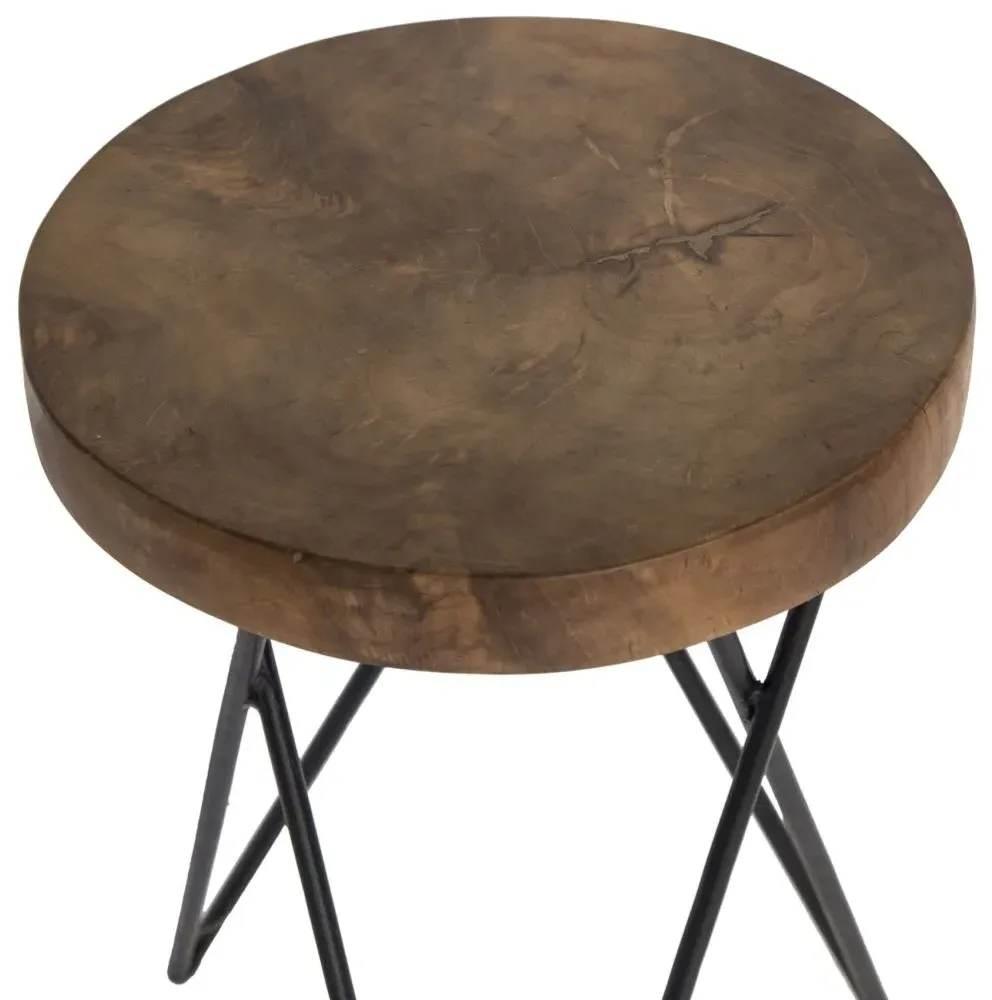 Belfort Round Stool - Black, Teak Wood