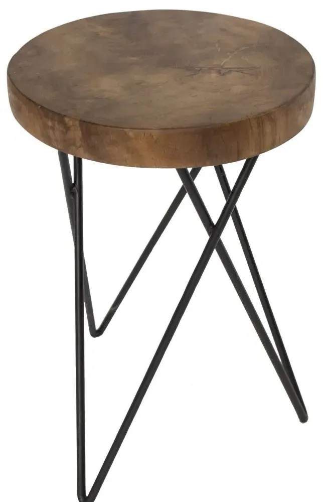 Belfort Round Stool - Black, Teak Wood