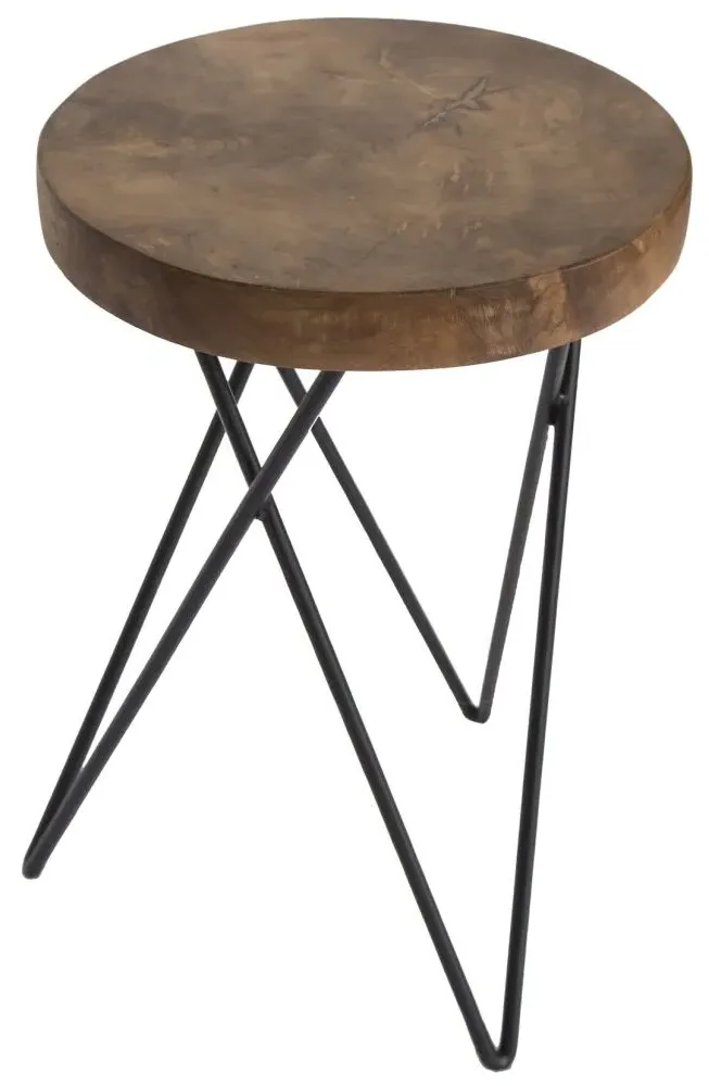 Belfort Round Stool - Black, Teak Wood