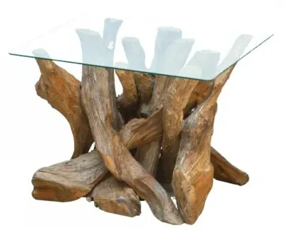 Branchwood Square Lamp Table - Glass Top