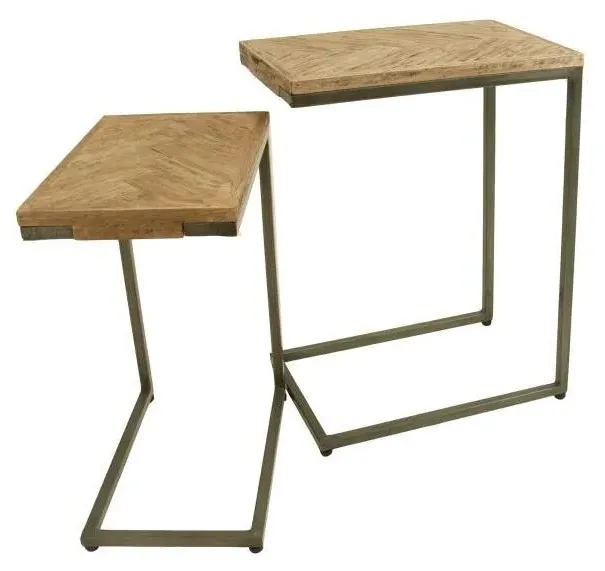 Chevron Set of 2 Mango Wood Supper Tables - Natural, Mango Wood