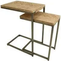 Chevron Set of 2 Mango Wood Supper Tables - Natural, Mango Wood