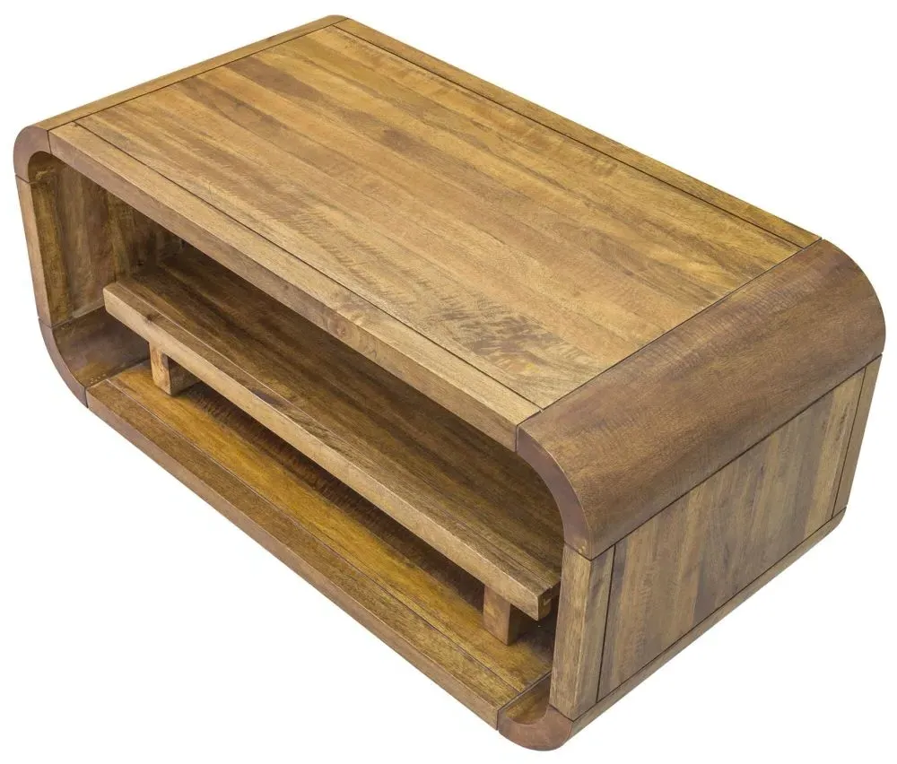 Curved Edge Coffee Table - Rustic Brown, Mango Wood