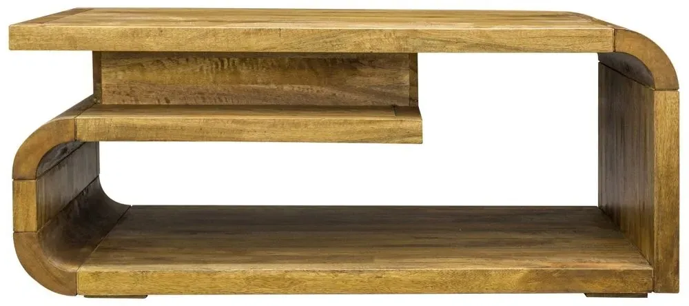 Curved Edge Coffee Table with Drawer - Rustic Brown, Mango Wood